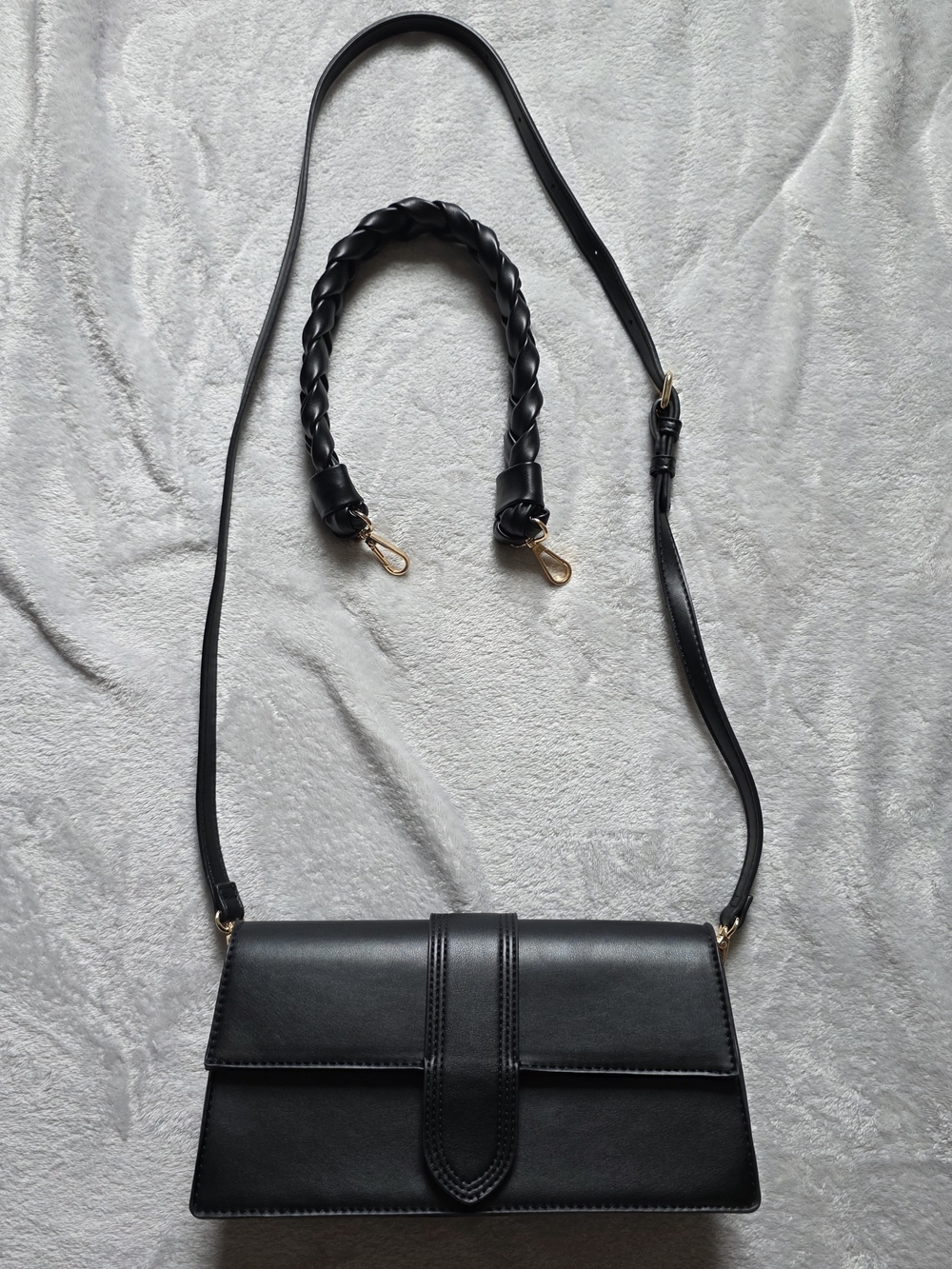 Moda Luxe Black Leather Crossbody with Detachable Braided Handle
